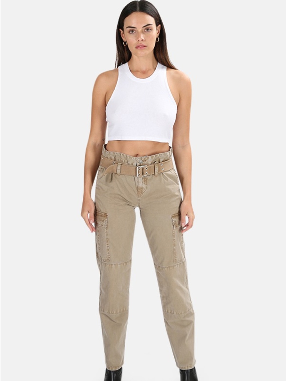 RtA Sallinger Taupe Cargo Trousers with Woven Belt